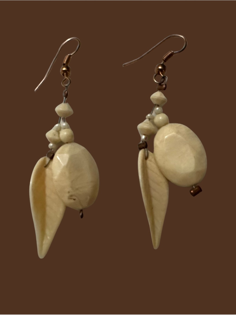 Beige Drop Leaf & Disc Earrings - Women Jewelry